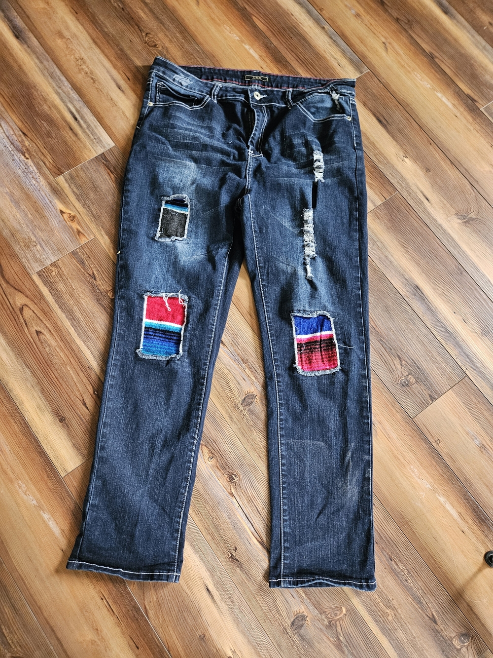 Lucky & Blessed Dark Blue Jeans with Red Stitching